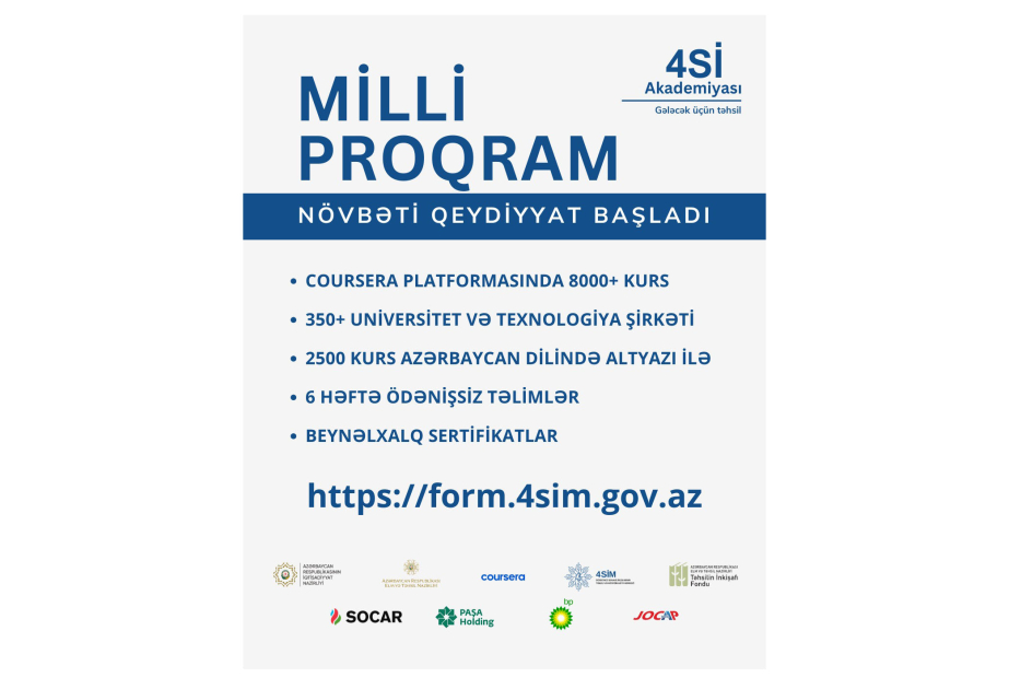 “4Sİ Akademiyası” çərçivəsində “Milli Proqram”ın ikinci mərhələsi üçün qeydiyyat başlayıb