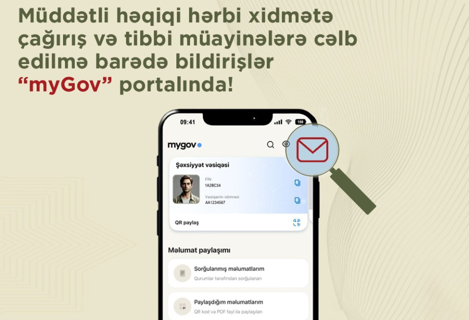 Müddətli həqiqi hərbi xidmətə çağırış və tibbi müayinələrə cəlb edilmə barədə bildirişlər “myGov” portalına inteqrasiya edilib