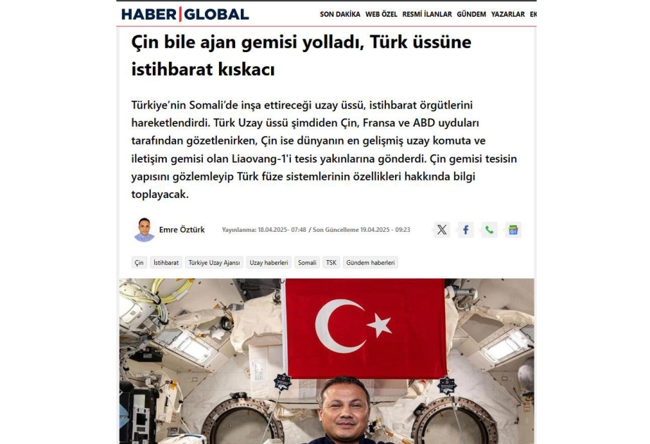 “Haber Global”: Çin, Fransa və ABŞ Türkiyənin Somalidəki kosmodromu ilə bağlı kəşfiyyat məlumatları toplayır