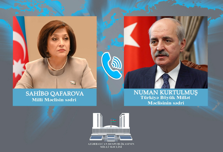 Parlamentssprecherin Sahiba Gafarova führt Telefongespräch mit türkischem Amtskollegen