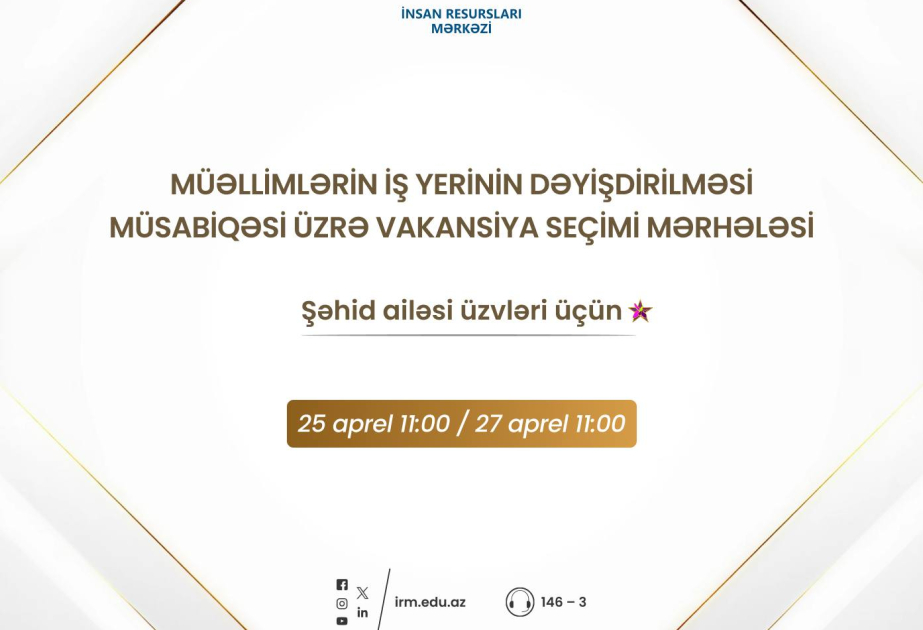 Bu gündən müəllimlərin iş yerinin dəyişdirilməsi müsabiqəsinin vakansiya seçimi mərhələsinə başlanılır
