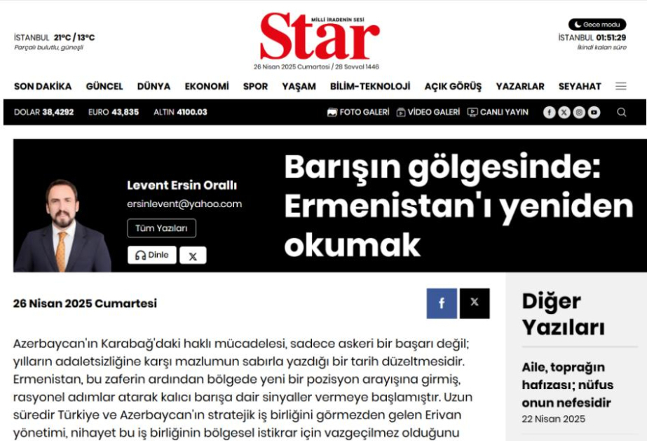 Türkiyəli ekspert: Azərbaycanın 44 günlük müharibədə qələbəsi bütün türk dünyası üçün qürur mənbəyidir