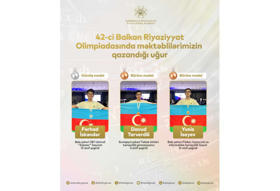 Məktəblilər 42-ci Balkan Riyaziyyat Olimpiadasında medal qazanıblar