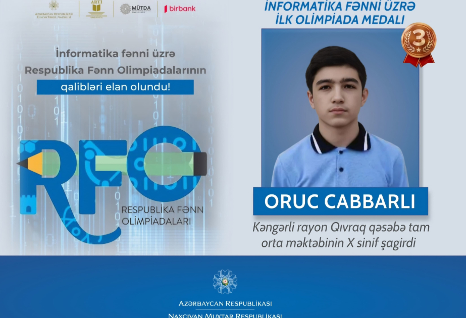Naxçıvan məktəblisi ilk dəfə Respublika Fənn Olimpiadasında informatika fənni üzrə qalib olub