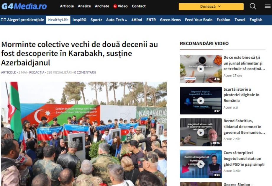 Rumıniya mediası: Qarabağda kütləvi məzarlıqlar aşkar edilib