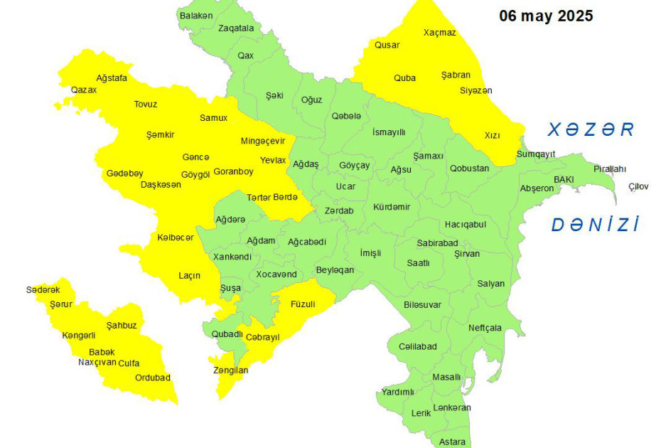 Küləkli hava şəraiti ilə bağlı sarı xəbərdarlıq verilib