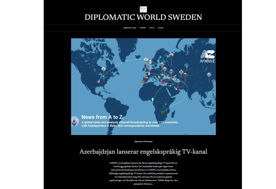 Diplomatic World Sweden опубликовал статью об англоязычном телеканале ANEWZ