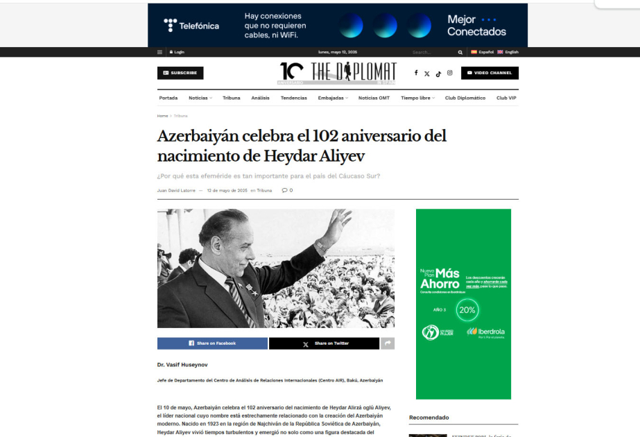 Azerbaiyán celebra el 102 aniversario del nacimiento de Heydar Aliyev
