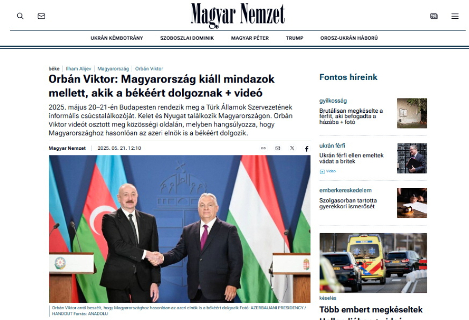 Macarıstan mediası Prezident İlham Əliyevin bu ölkəyə səfərini geniş işıqlandırır