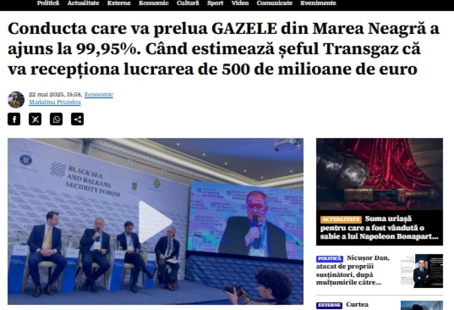 Rumıniya mediası: Azərbaycanla əməkdaşlıq sayəsində ölkəmiz Avropanın enerji təhlükəsizliyində əsas dayaqlardan birinə çevrilir