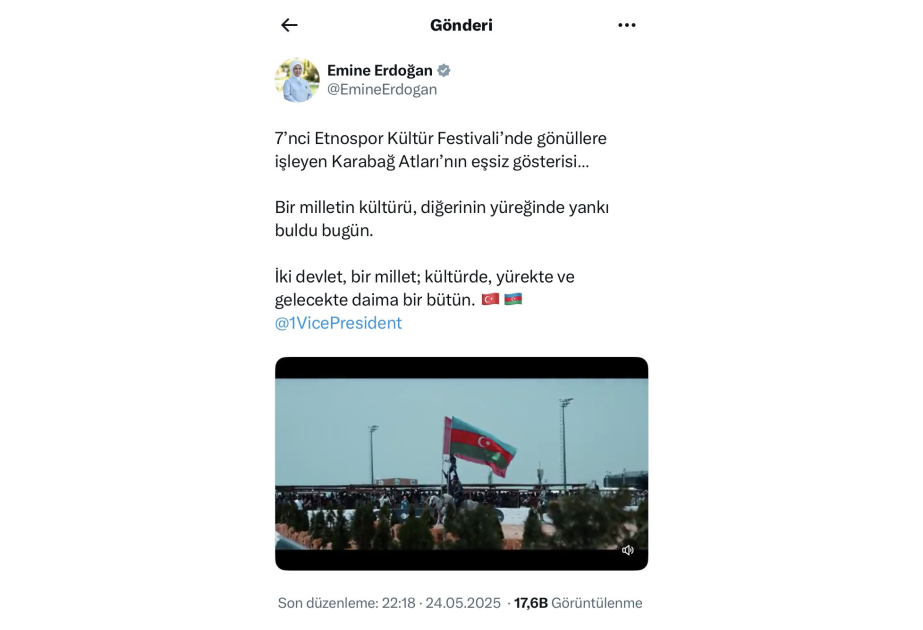 Əminə Ərdoğan: “Bir millət, iki dövlət” - daim bir, bütöv