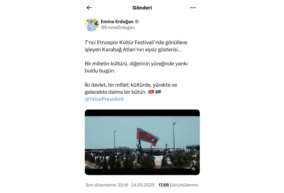 Emine Erdoğan elogia la actuación de Azerbaiyán en el Festival Ethnosport: “Una nación, dos Estados”