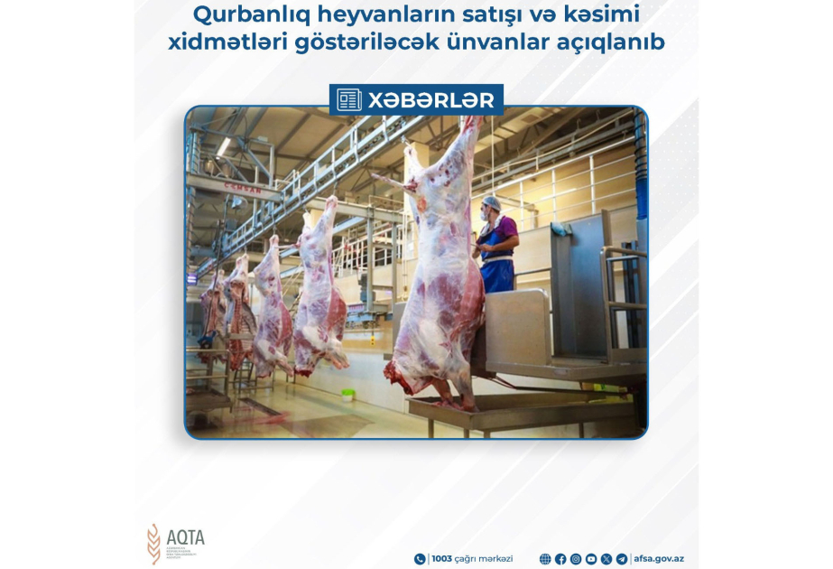 Qurbanlıq heyvanların satışı və kəsimi xidmətləri göstəriləcək ünvanlar açıqlanıb