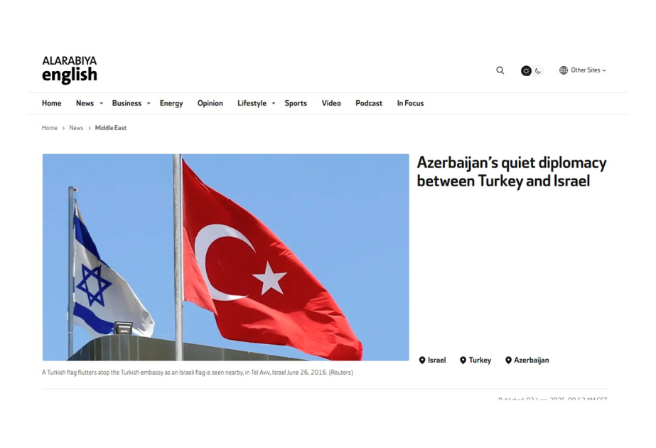 “Əl Ərəbiyə”: Azərbaycan Türkiyə ilə İsrail arasında münasibətlərin normallaşması istiqamətində incə diplomatiya aparır