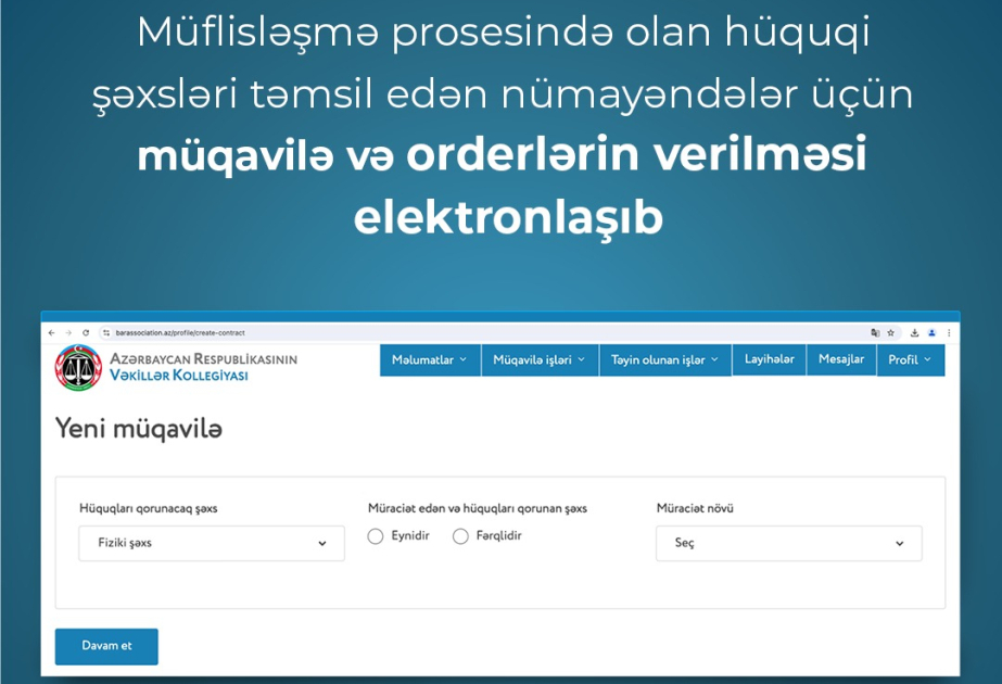Müflisləşmə prosesində olan hüquqi şəxsləri təmsil edən nümayəndələr üçün müqavilə və orderlərin verilməsi elektronlaşıb