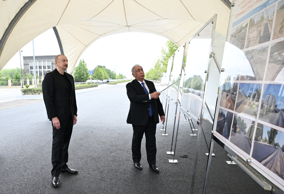 President Ilham Aliyev reviewed construction progress on Baku–Alat–Gazakh–State Border with Georgia highway section passing through Yevlakh city VIDEO