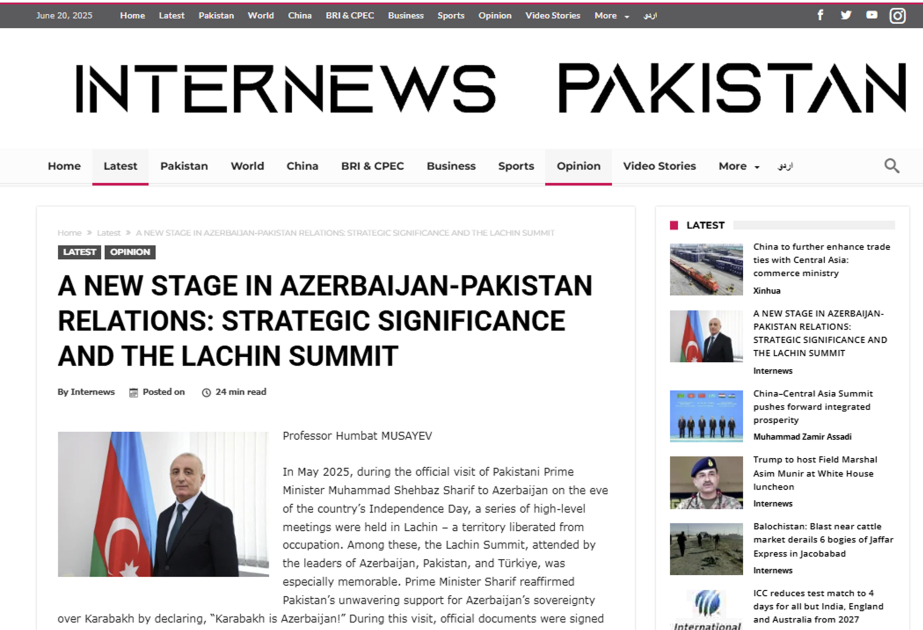 “Internews Pakistan” highlights Azerbaijan-Pakistan relations in context of Lachin summit’s significance