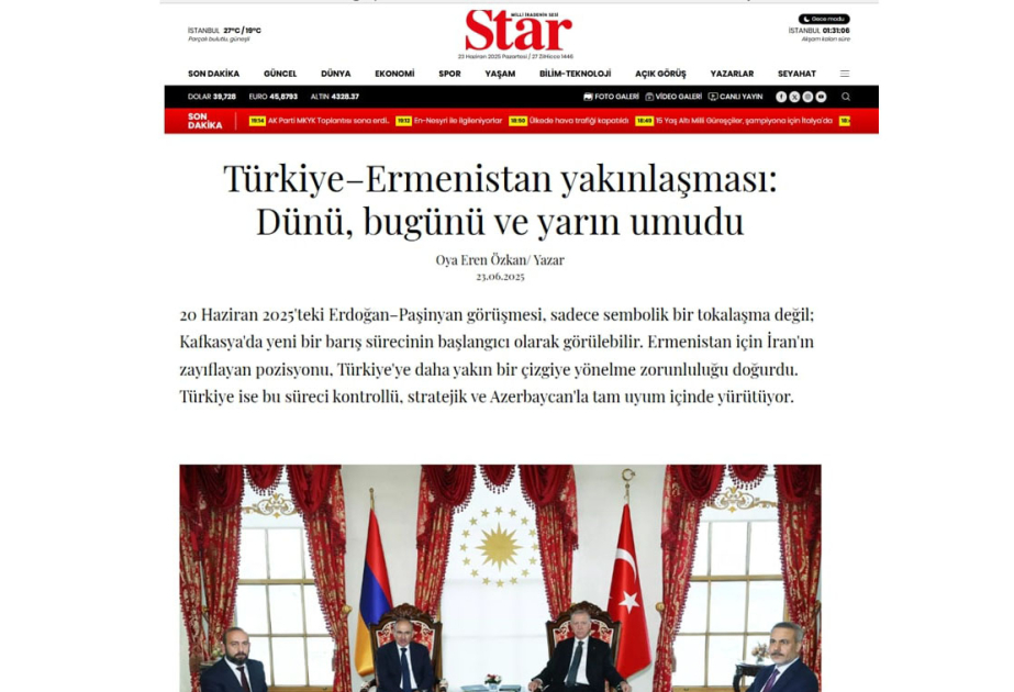 “STAR” qəzeti: Ermənistanla dialoqda olan Türkiyə Azərbaycanla tam koordinasiyada fəaliyyət göstərir