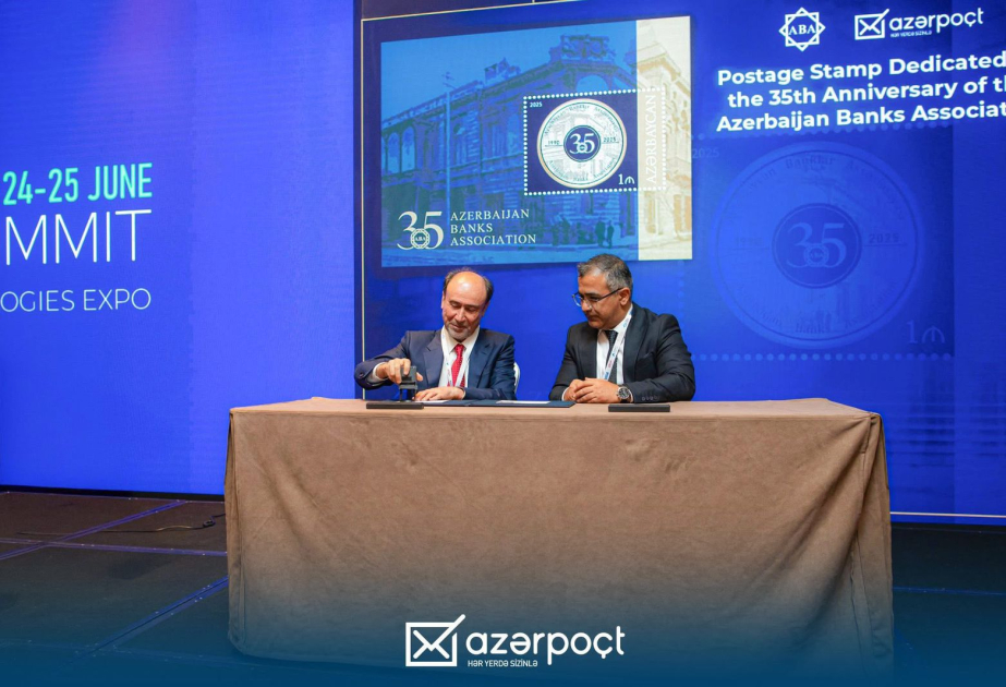 “Fintex Summit 2025” çərçivəsində ABA-nın 35 illik yubileyinə həsr olunmuş poçt markası dövriyyəyə buraxılıb