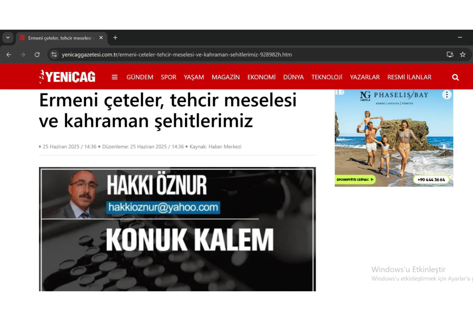 Газета Yeniçağ: Архивы содержат свидетельства убийства армянами 550 тысяч мирных жителей Анатолии