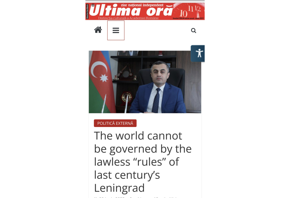 Rumıniyanın xəbər portalı: Müasir dünya XX əsrin totalitar yanaşmaları və imperiya istəkləri ilə idarə oluna bilməz