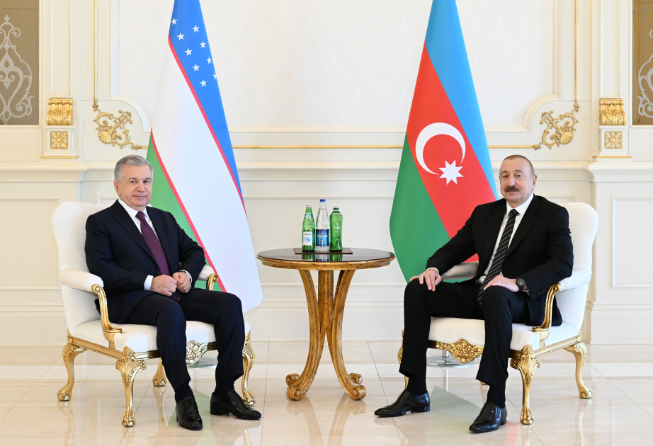 Präsident Ilham Aliyev und Präsident Shavkat Mirziyoyev treffen sich unter vier Augen VIDEO