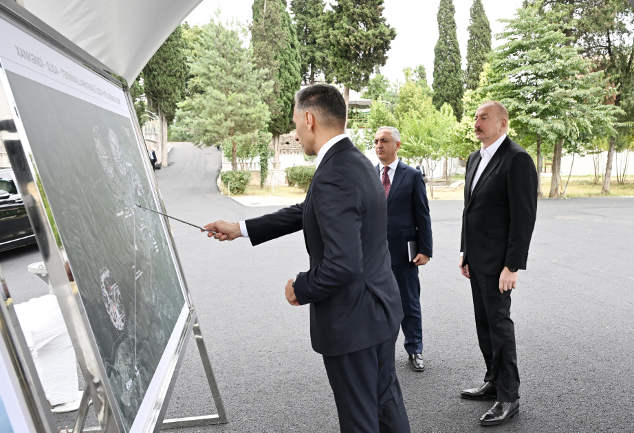 Ilham Aliyev inspecte le site prévu pour la construction du téléphérique Khankendi-Choucha VIDEO
