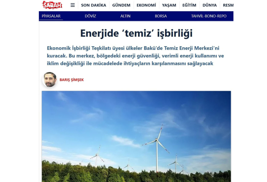 Газета Sabah: Центр чистой энергии ОЭС в Баку внесет вклад в борьбу с климатическим кризисом