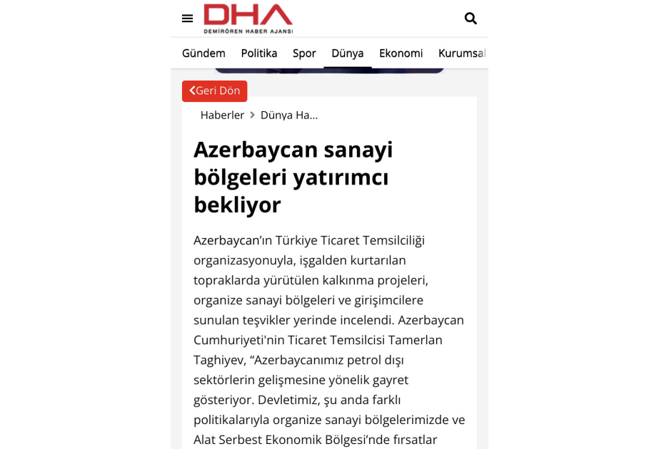 DHA: Azərbaycanın sənaye zonaları investorları gözləyir