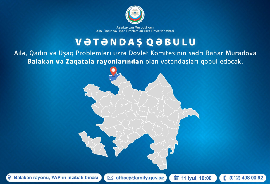 Dövlət Komitəsinin sədri Bahar Muradova Balakən rayonunda vətəndaşlarla görüşəcək
