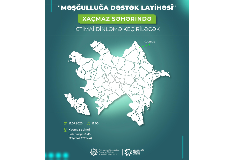 Xaçmazda “Məşğulluğa dəstək layihəsi”nə dair ictimai dinləmə keçiriləcək