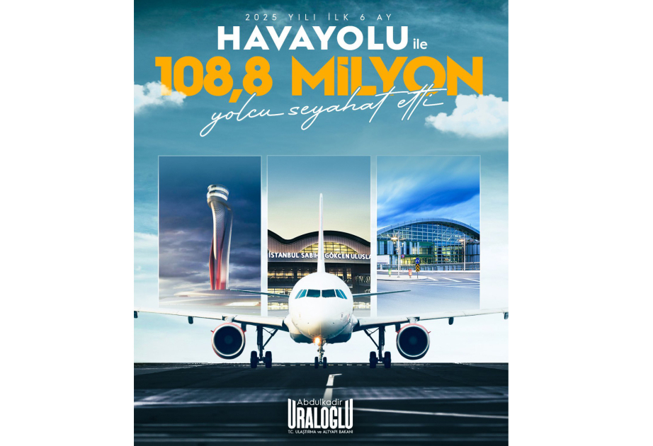 Bu ilin ilk altı ayında Türkiyənin hava nəqliyyatından 108,8 milyon sərnişin istifadə edib