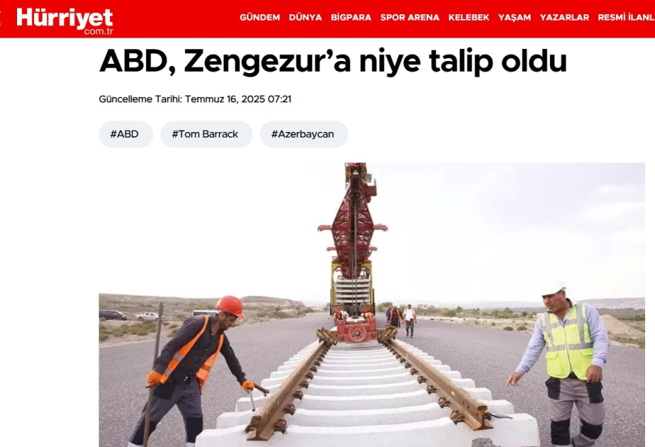 “Hürriyet” qəzeti: Ermənistan Rusiyanı nəqliyyat layihələrindən kənarlaşdıra bilər