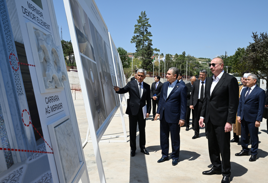 Azərbaycan Prezidenti və Türkmənistan Xalq Məsləhətinin sədri Yeni Şuşa məscidində tikinti işlərinin gedişi ilə tanış olublar VİDEO