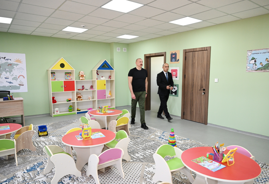 Präsident Ilham Aliyev weiht Kindergarten Nr. 1 in der Stadt Aghdam ein VIDEO