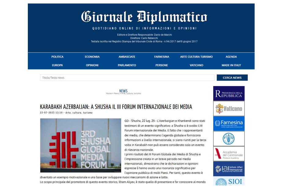 3rd Shusha Global Media Forum in spotlight of Italian media outlets