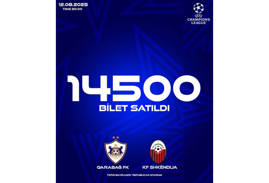“Qarabağ” – “Şkendiya” oyununa satılmış biletlərin sayı açıqlanıb