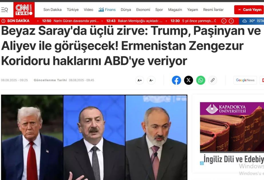Türkiyə mediası Azərbaycan Prezidentinin Vaşinqtona səfərini geniş işıqlandırır