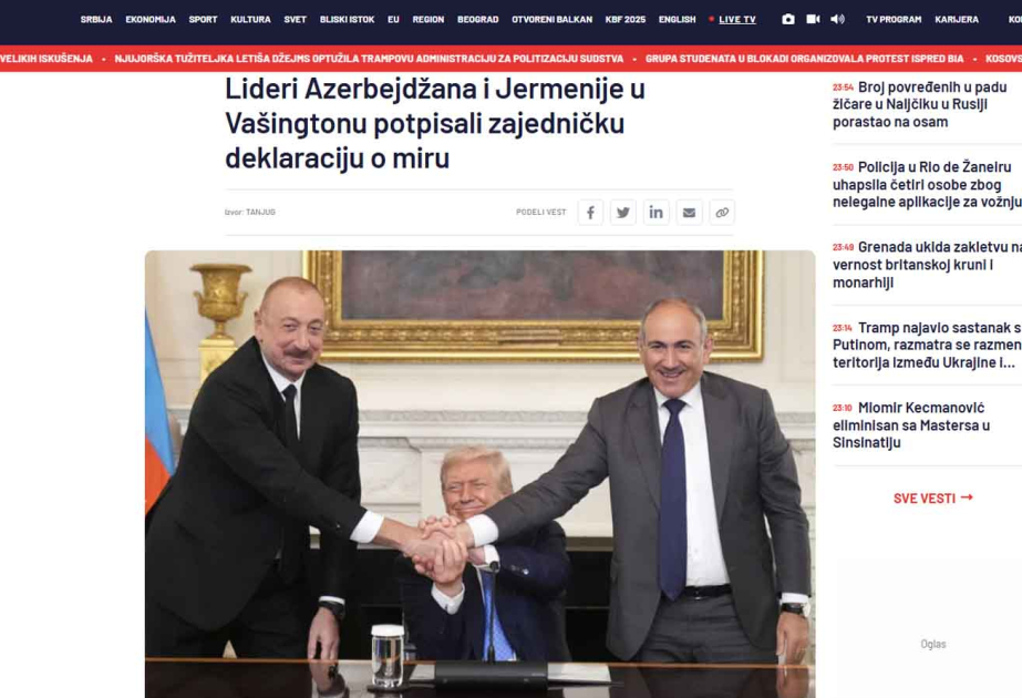 Qərbi Balkan mediası Vaşinqtonda keçirilən Sülh Sammitini diqqətdə saxlayıb