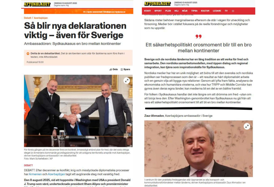 Swedish media highlights breakthrough in peace process between Azerbaijan and Armenia