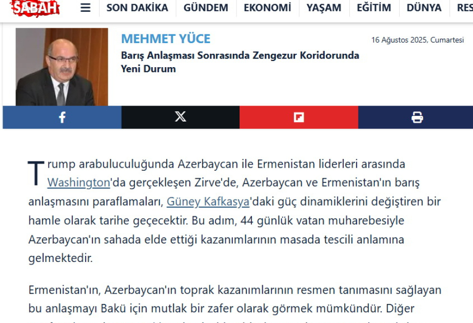 Experto turco: "El corredor de Zangezur permitirá a Azerbaiyán liberar su potencial"