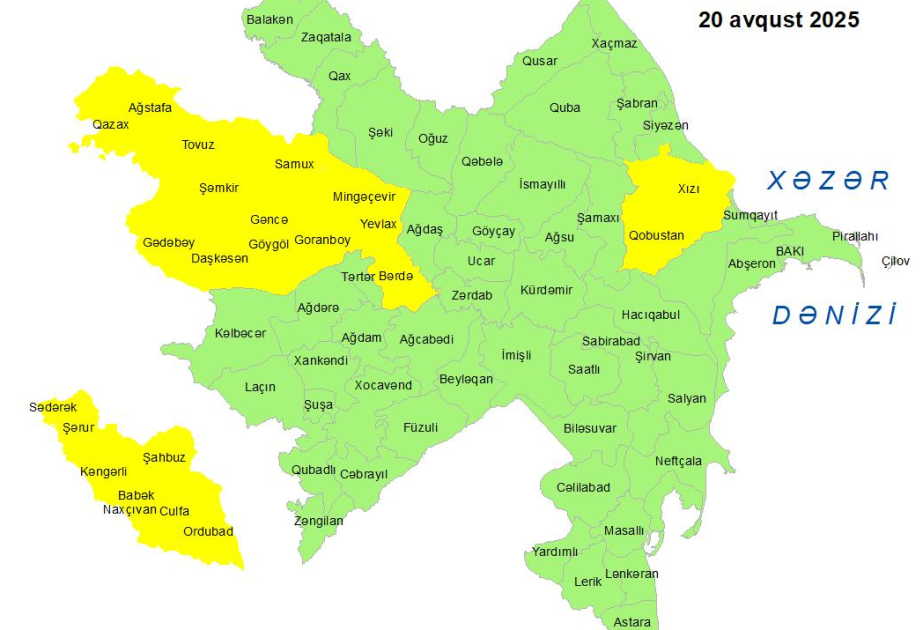 Küləkli hava şəraiti ilə bağlı sarı xəbərdarlıq verilib