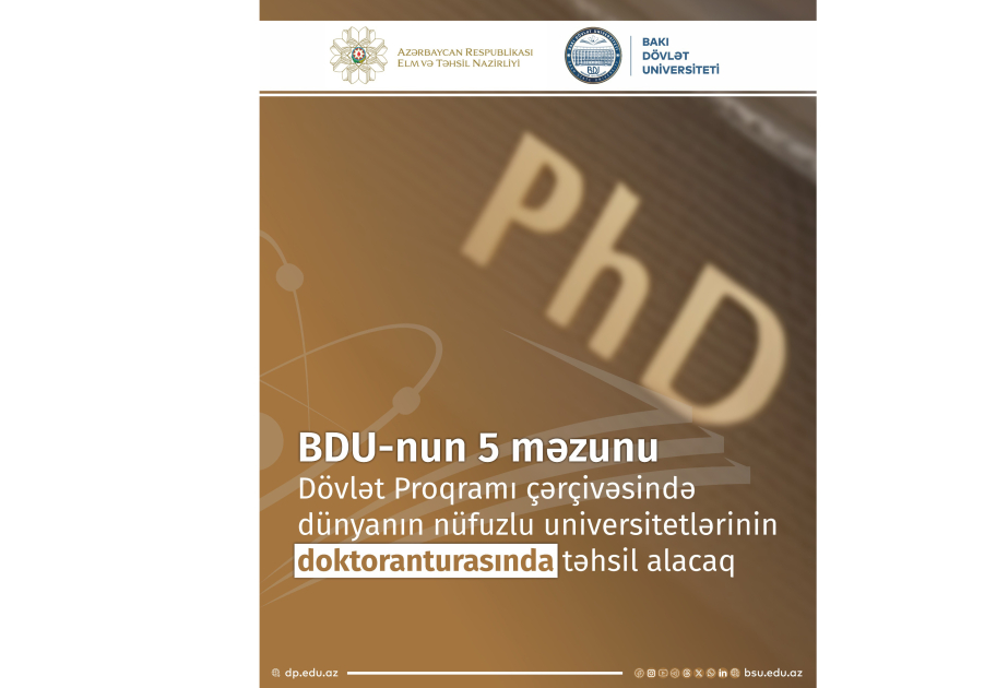 BDU-nun 5 məzunu Dövlət Proqramı çərçivəsində dünyanın nüfuzlu universitetlərinin doktoranturasında təhsil alacaq