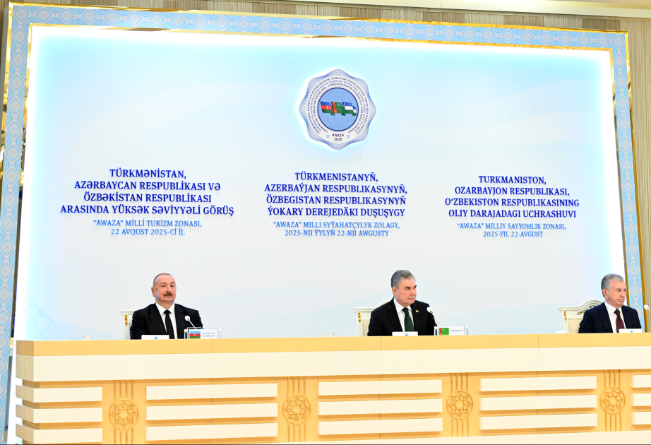 Ceremony of signing documents held in Turkmenbashi with participation of leaders of Azerbaijan, Turkmenistan, and Uzbekistan VIDEO