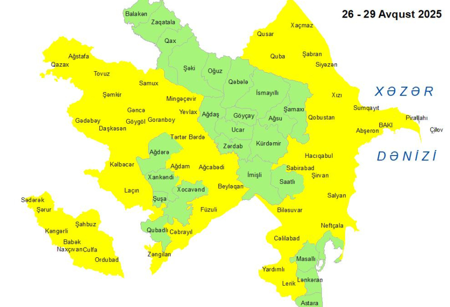 Küləkli hava şəraiti ilə bağlı sarı xəbərdarlıq verilib