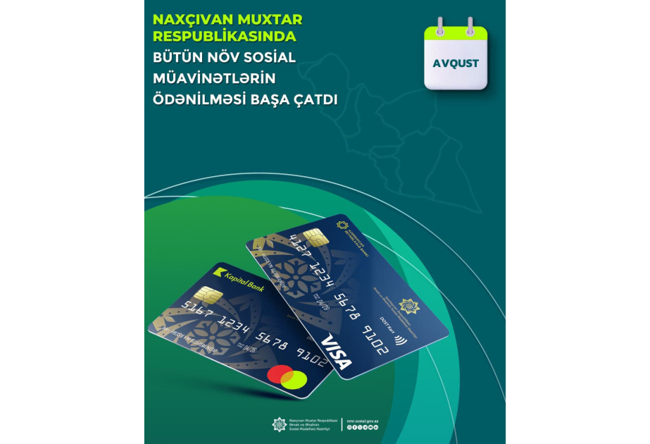 Naxçıvanda avqust ayı üzrə bütün növ sosial müavinətlərin ödənişi başa çatdırılıb