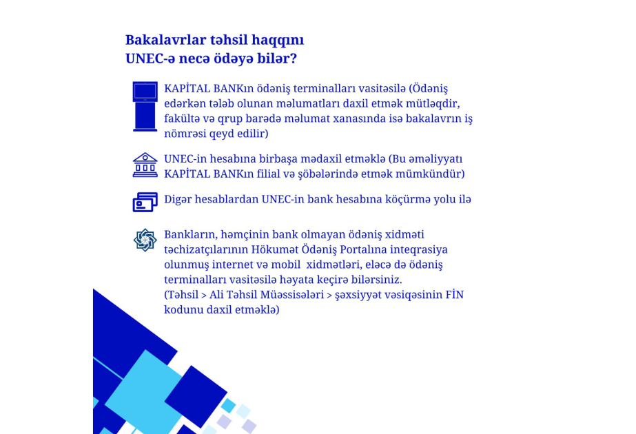 UNEC-də bakalavriat səviyyəsi üzrə sənəd qəbulu onlayn aparılacaq