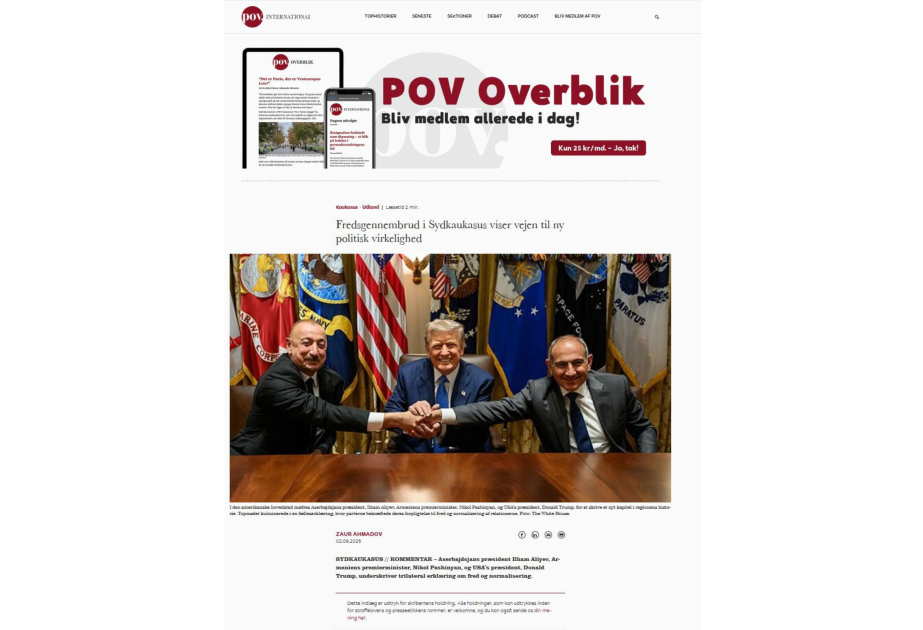 Danish publication highlights progress toward peace in the South Caucasus