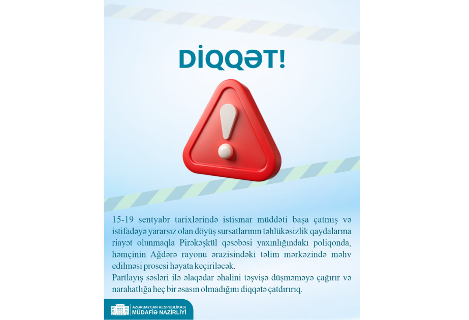 İstismar müddəti başa çatmış və istifadəyə yararsız olan döyüş sursatları məhv ediləcək