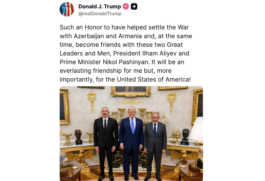 US-Präsident Donald Trump: „Freunde zu werden mit Präsident Ilham Aliyev und Premierminister Nikol Paschinjan wird für mich eine ewige Freundschaft sein“
